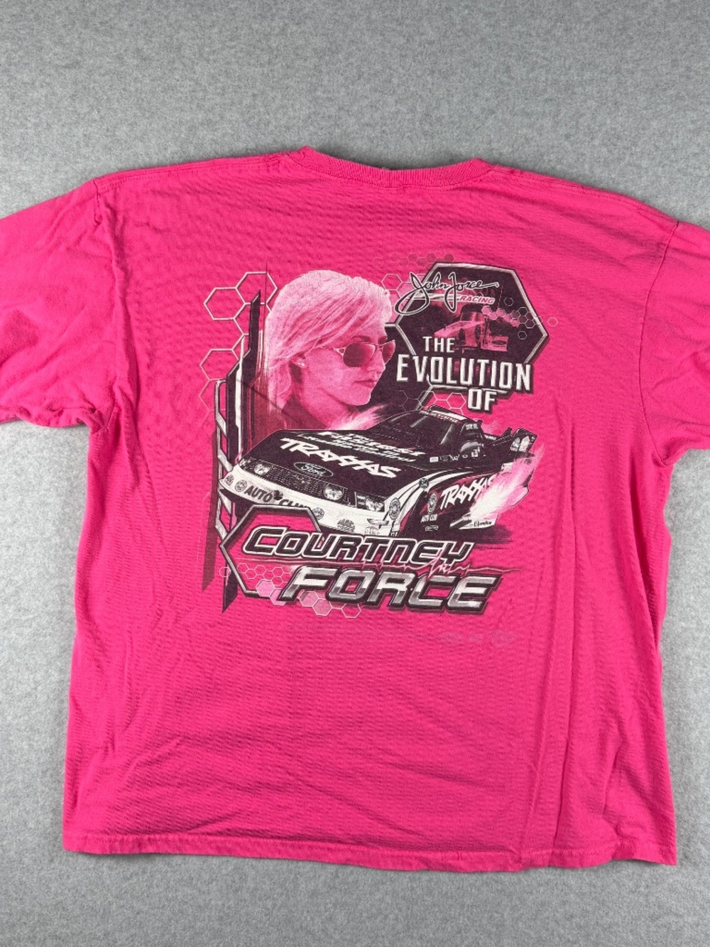 Courtney Force Signed Shirt 2XL Pink NHRA Drag Racing Traxxas Mustang Funny Car